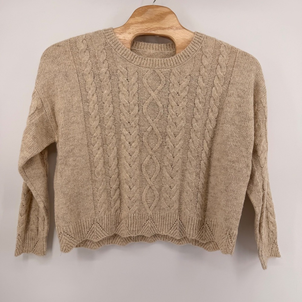 Lucky Brand Sweater Womens XXL Cream Cable Knit Scalloped Metallic 157989 NEW